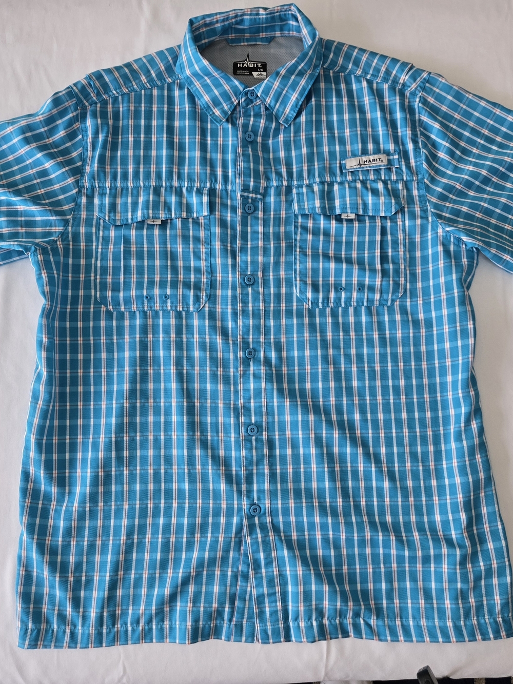 HABIT Men's Short Sleeve Button Down SHIRT LARGE Vented Outdoor Fishing